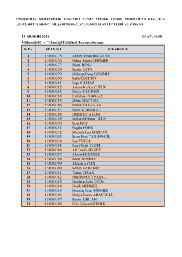 20 ARALIK 2016 SAAT: 14.00 M&uuml;hendislik ve Teknoloji Fak&uuml;ltesi