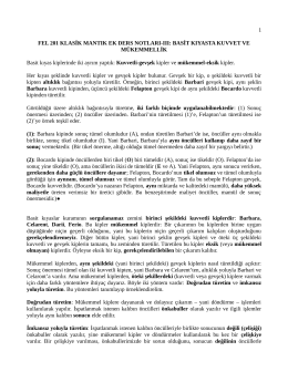 1 FEL 201 KLASİK MANTIK EK DERS NOTLARI
