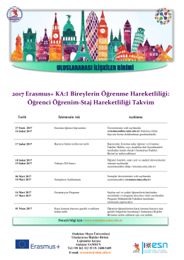 ULUSLARARASI İLİŞKİLER BİRİMİ 2017 Erasmus+ KA:1 Bireylerin
