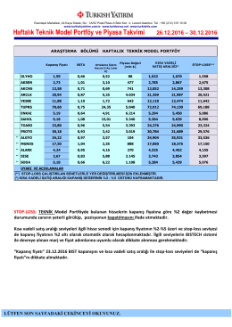 Haftalık Teknik Model Portföy ve Piyasa Takvimi