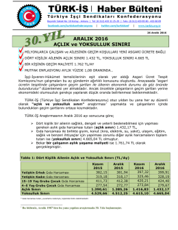 TÜRK-İŞ Açlık ve Yoksulluk Sınırı