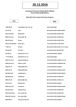 2016-2017 G&uuml;z Yarıyılı Final Sınav Programı