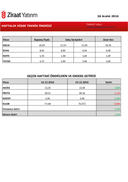 geçen haftaki önerilerin ve endeks getirisi