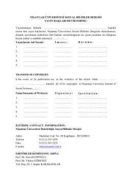 NİŞANTAŞI &Uuml;NİVERSİTESİ SOSYAL BİLİMLER DERGİSİ YAYIN