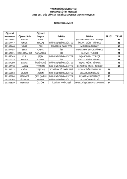 20.12.2016 İNGİLİZCE 101 102 SINAV SONU&Ccedil;LARI