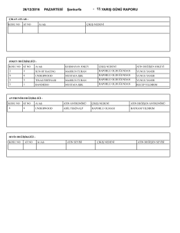 26/12/2016 PAZARTESİ 13.YARIŞ GÜNÜ RAPORU Şanlıurfa