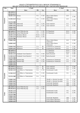 2016-2017 yılı G&uuml;z D&ouml;nemi Gıda Teknolojisi Programı Ders Programı
