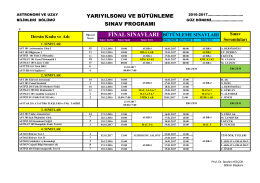 2016 - 2017 Güz Dönemi Sınav Programı