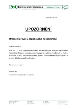 Omezení provozu odpadů 30.12.2016