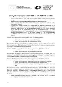 Změny v harmonogramu výzev IROP na rok 2017 k 20. 12. 2016