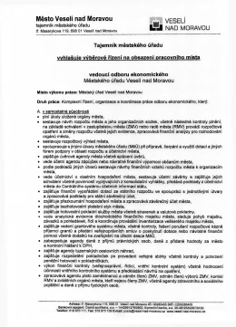 Vyhlášení výběrového řízení na místo "vedoucí odboru ekonomického"