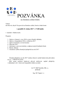 pozv&aacute;nka - SKP Kuželky HK