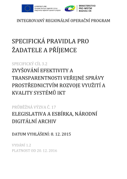SPECIFICKÁ PRAVIDLA PRO ŽADATELE A PŘÍJEMCE