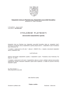 Vyhlášení platnosti obnoveného katastrální operátu v k.ú. Podražnice
