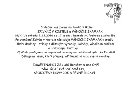 VÁNOČNÍ JARMARK - začíná po zpívání v kostele