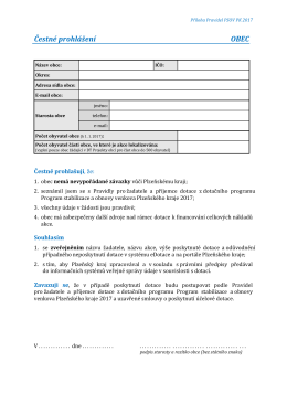 Čestné prohlášení OBEC - Dotace Plzeňského kraje