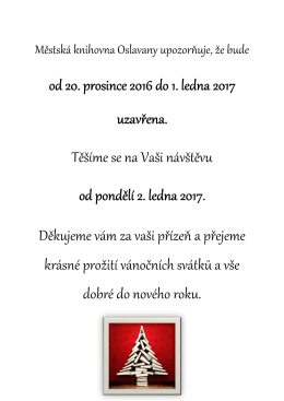 Městsk&aacute; knihovna Oslavany oznamuje