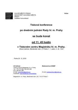 Tiskov&aacute; konference po jedn&aacute;n&iacute; Rady hl. m. Prahy