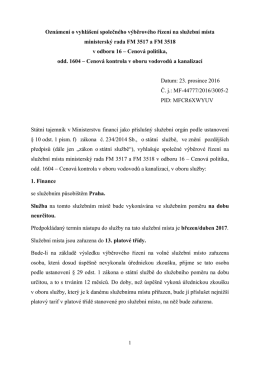 Oznámení VŘ - Ministerský rada v odboru 16 – Cenová politikaPDF