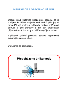 Upozornění - předcházení úniku vody z vodovodní přípojky