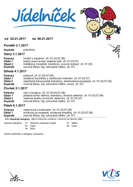 J Í D E L N Í Č E K od 2. 1. do 6. 1. 2017