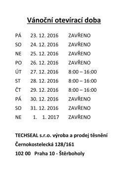 Vánoční otevírací doba 2016