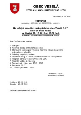 Pozvánka na zasedání zastupitelstva obce dne 29.12