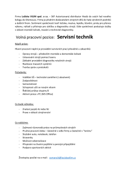 Volná pracovní pozice: Servisní technik