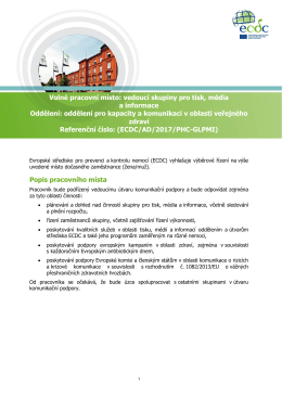 Voln&eacute; pracovn&iacute; m&iacute;sto: vedouc&iacute; skupiny pro tisk - ECDC