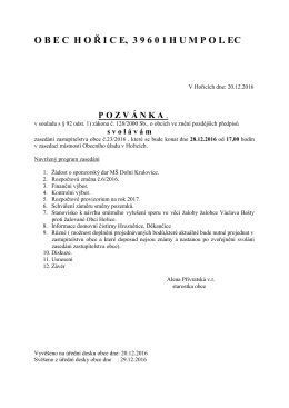 Pozvánka na zastupitelstvo obce Hořice 23