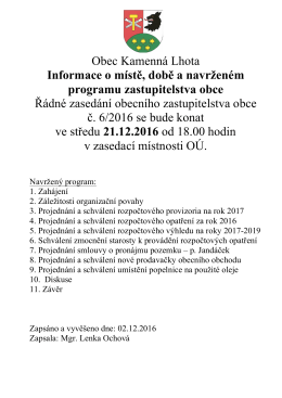 Pozvánka na zasedání OZKL dne 21.12.2016