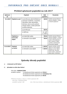 Přehled splatnosti poplatků obce Horka I na rok 2017