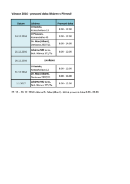 Vánoce 2016 - provozní doba lékáren v Přerově