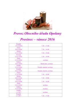 Provoz Obecního úřadu Opolany Prosinec – vánoce 2016