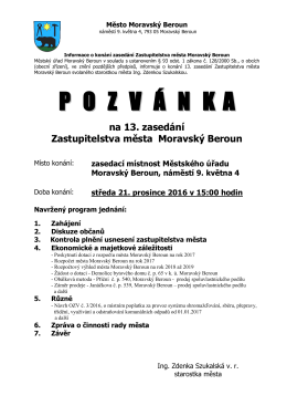 Pozvánka na 13. zasedání Zastupitelstva města Moravský Beroun