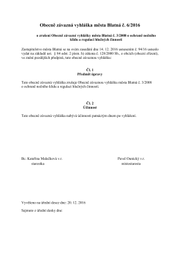 Obecně závazná vyhláška města Blatná č. 6/2016 o zrušení Obecně