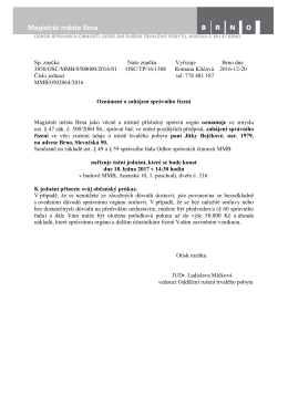 Sp. značka Na&scaron;e značka Vyřizuje Brno dne 3850/OSC/MMB