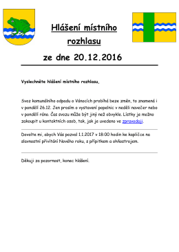 Hl&aacute;&scaron;en&iacute; m&iacute;stn&iacute;ho rozhlasu ze dne 20.12.2016