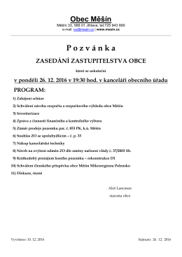 Pozvánka na zasedání ZO Měšín 26. 12. 2016