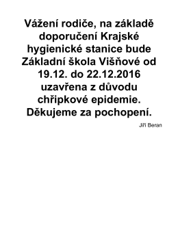 ZŠ Višňové oznamuje