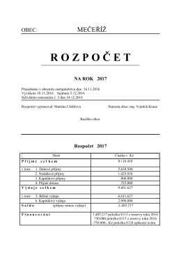 Rozpočet 2017 - Obec Mečeříž