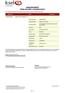 ANNOUNCEMENT PENG-491/KSEI.3.JKU/ISIN/122016