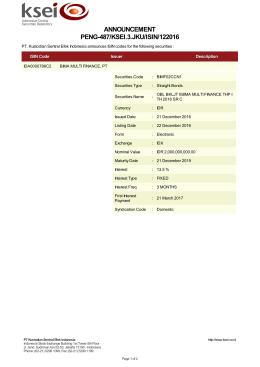 ANNOUNCEMENT PENG-487/KSEI.3.JKU/ISIN/122016