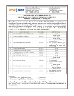 PENGUMUMAN HASIL PRAKUALIFIKASI PENGADAAN JASA