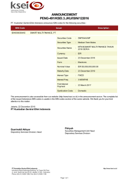 ANNOUNCEMENT PENG-491/KSEI.3.JKU/ISIN/122016