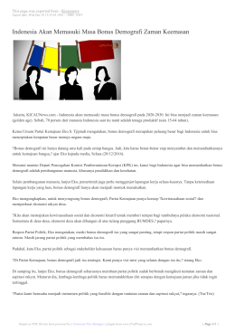 Indonesia Akan Memasuki Masa Bonus Demografi