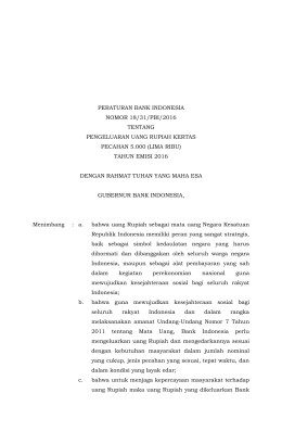peraturan bank indonesia nomor 18/31/pbi/2016 tentang