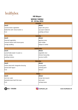 HB Mayo+ WEEKLY MENU