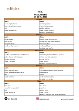 HBXL WEEKLY MENU