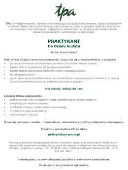 TPA Polska Praktykant w Dziale Audytu Oferta ważna do 11.01.2017 r.